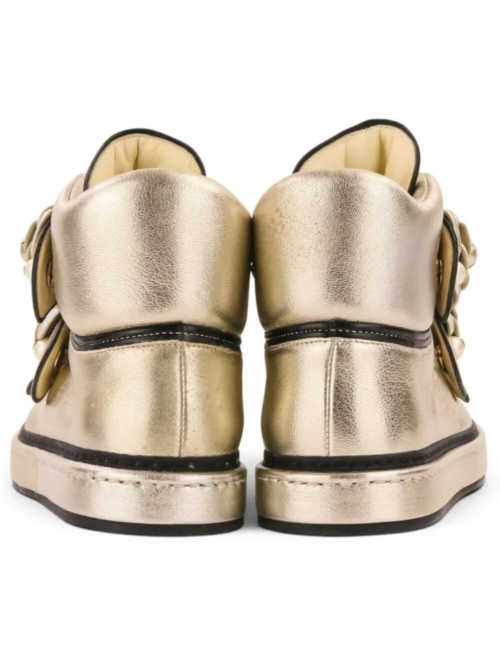 Chanel Camellia Faux Pearl CC Logo High Top Sneakers Gold Colored